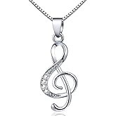 DXZNBEST Music Note Pendant Necklace 925 Sterling Sliver Cubic Zirconia for Women Mother’s Day Valentine's Day Christmas Jewelry Gift Chain 18 Inches