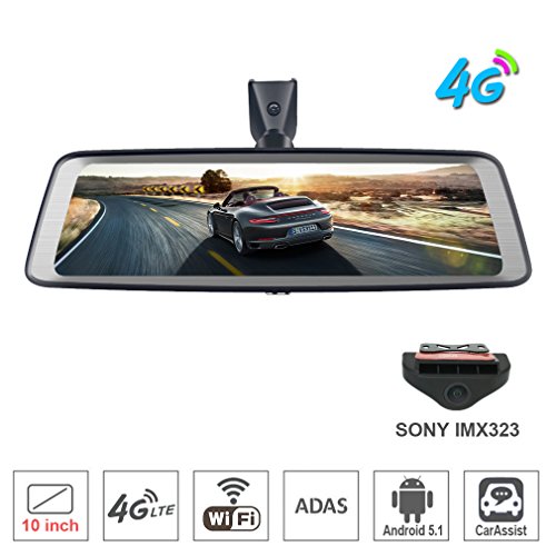 ShiZhen 10 inch Full Screen 4G Touch IPS Special Car Dash Cam Rear View Reversing Mirror with GPS Bluetooth WiFi Remote Monitoring Android 5.1 Dual Lens FHD 1080P