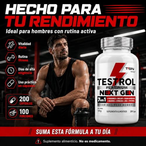 Testrol Platinum Next Gen 7 En 1 para Hombres | Shilajit, Fenogreco, Ácido Aspártico, Maca, Arginina, Citrulina y ZMA | (200 caps)