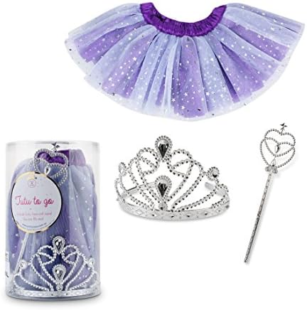 Pink Poppy Tutu To Go 3 Piece Set - Cute Princess Dress Up Set Includes Tutu, Tiara and Wand - Fun Girlie, Ballerina, Fairy Role Playing Set (Purple Star)