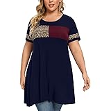 OVERWORETY Women's Plus Size Short Sleeve Tunic Tops Casual Loose Swing Flowy T-Shirts with Leggings