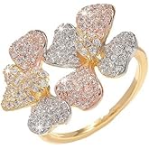 Kokoma Delicate Cubic Zirconia Flower Rings for Women Contrast Rhinestone Floral Wrap Finger Statement Ring Wedding Engagement Rings Promise Bands Anniversary Jewelry