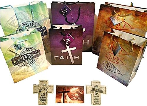 Faith Gift Bag Set ~ 3 Large and 3 Medium BONUS 1 Scripture Magnet (7 Items - 6 gift bags and 1 magnet)