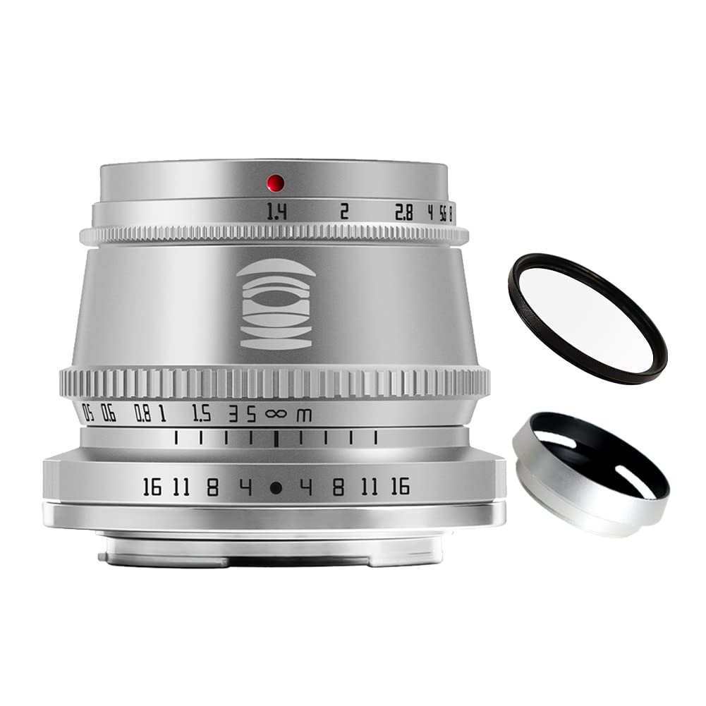 TTArtisan 35mm F1.4 APS-C Format Large Aperture Manual Focus Fixed Lens for Fujifilm X Mount Cameras Silver XT30 XT40 XT50 XS10 XM5 XPRO1 XPRO2 etc.
