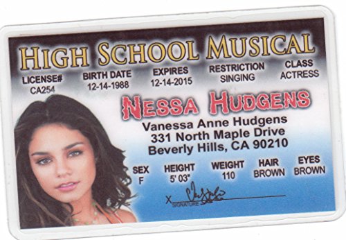 Vanessa NESSA Hudgens Hart Novelty Drivers License / Fake I.d. Identification for fans of High School Musical
