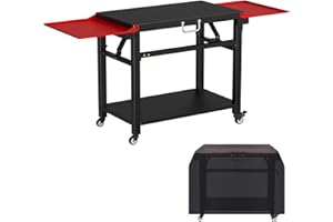 TAILGRILLER Upgrade Foldable Grill Cart Table, Movable Flattop Dining Cart Stand for Blackstone, Weber, Ninja Portable Griddle, Outdoor Pizza Oven and More, Grill Table Cart for Outdoor Camping