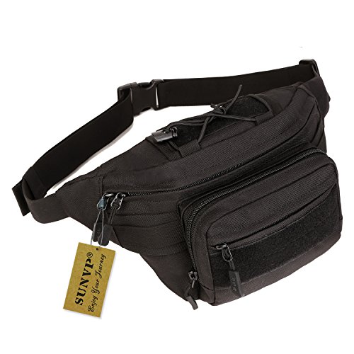 Huntvp Military Hip Fanny Pack Tactical Waist Bag Packs Waterproof Hip Belt Bag Pouch for Hiking Climbing Outdoor Bumbag Black