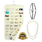 Hanging Jewelry Organizer + Pearl Necklace + 4 stripes Bracelet With 80 Double Sided Pockets - Bedroom, Wall & Closet Mount - Durable, Non-Woven Fabric - For Makeup, Nail Polish and Hair Accessories