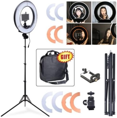 Dimmable Photography 14" LED Diva Ring Light Phone Adapter Studio Lighting with White and Orange diffuser