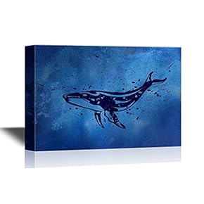 Canvas Wall Art - Abstract Whale Swimming Under Deep Ocean - Gallery Wrap Modern Home Art | Ready to Hang - 12x18 inches