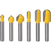 Yakamoz V-Groove and Round Nose Router Bit Set, 6Pcs 1/4" Shank Cutters | Anti-kickback teflon coating, smooth engraving cut, wood MDF acrylic CNC sign carving for hobby craftsmen