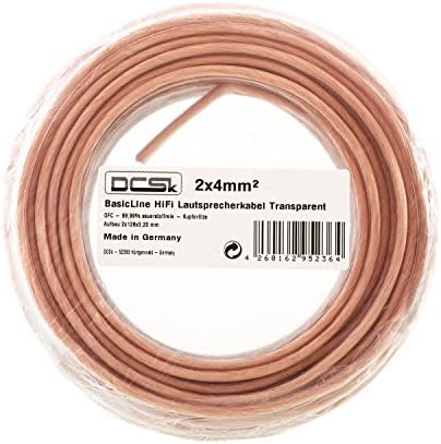 DCSk Transparent Speaker Cable - German Made OFC Copper Speaker Wire for HiFi or Car Audio - AWG 12 Role - 99.99% Insulated Speaker Cable 5m - 2 x 4mm²