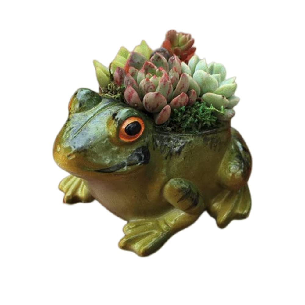 XZJMY Succulent Pots, Plant Pots for Frog Decor Small Animal Succulent Planters, Cute Cactus Flower Pot/Garden Planters for Home Office Desk Mini Ornament (Resin, Green)