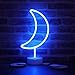 Neon Moon Lights, LED Moon Decor Neon Signs Art Decorations Crescent Night Lights Lamp for Party Supplies, Children Kids Girls Gift-Moon with Holder Base(Blue)