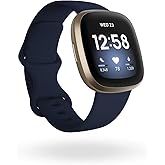 Fitbit Versa 3 Health &amp; Fitness Smartwatch with GPS, 24/7 Heart Rate, Alexa Built-in, 6+ Days Battery, Midnight Blue/Gold, One Size (S &amp; L Bands Included)