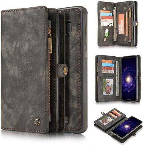 Galaxy S8 Plus Case, Senlon Handmade Premium Cowhide Leather Wallet Case,Zipper Wallet Case [Magnetic Closure][Metal Buckle]Detachable Magnetic Flip Case &amp; Card Slots for Samsung Galaxy S8 Plus