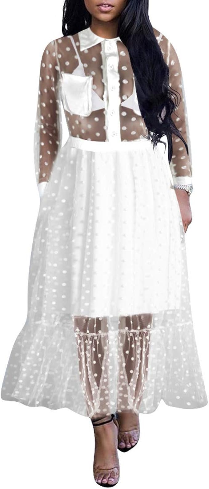 polka dot sheer maxi dress