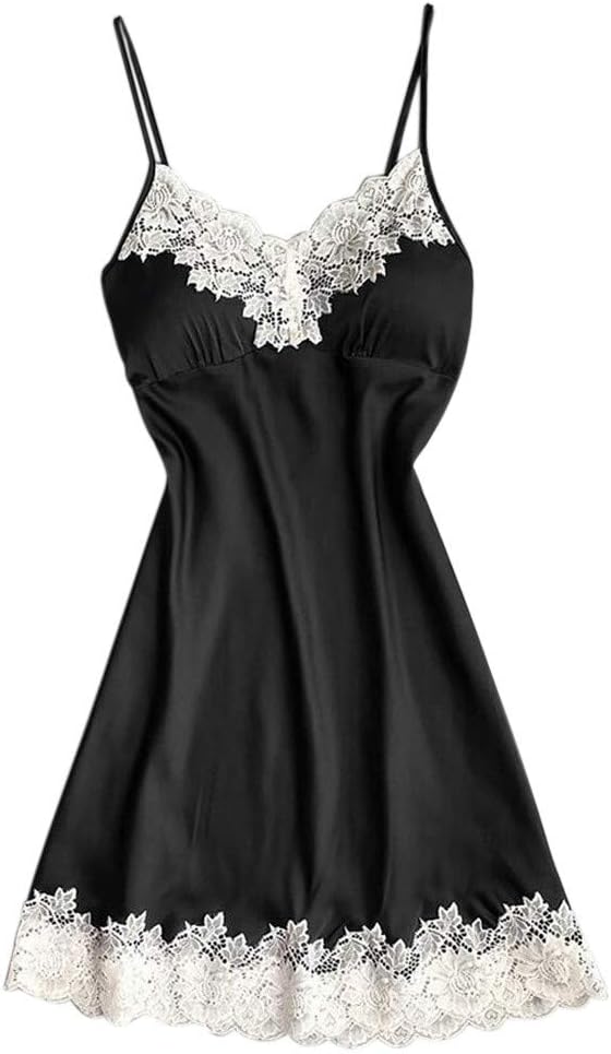 Sexy Nightdress for Women Women's Sexy Nightwear Satin Slip Silk Sleepwear Lace Chemise Sleep Dress V-Neck Nightdress