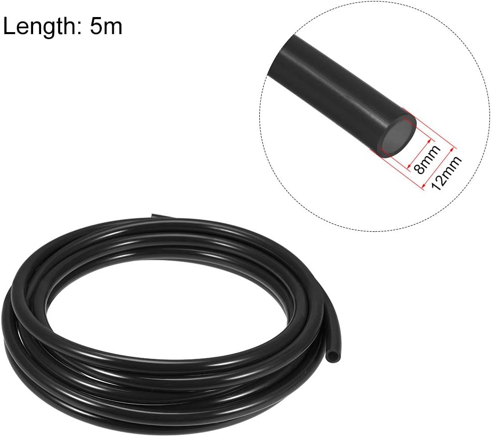 sourcing map Pneumatic Air Tubing, 12mm OD x 8mm ID 5m (197 Inch) PU Polyurethane Air Compressor Tubing Hose Pipe Black - Image 3