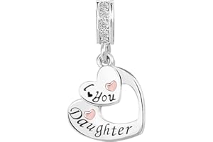KunBead I Love You Heart Dangle Charms Compatible with Pandora Bracelet Necklace for Mom Daughter Grandma Granddaughter Nana Auntie Wife Sister Best Friend