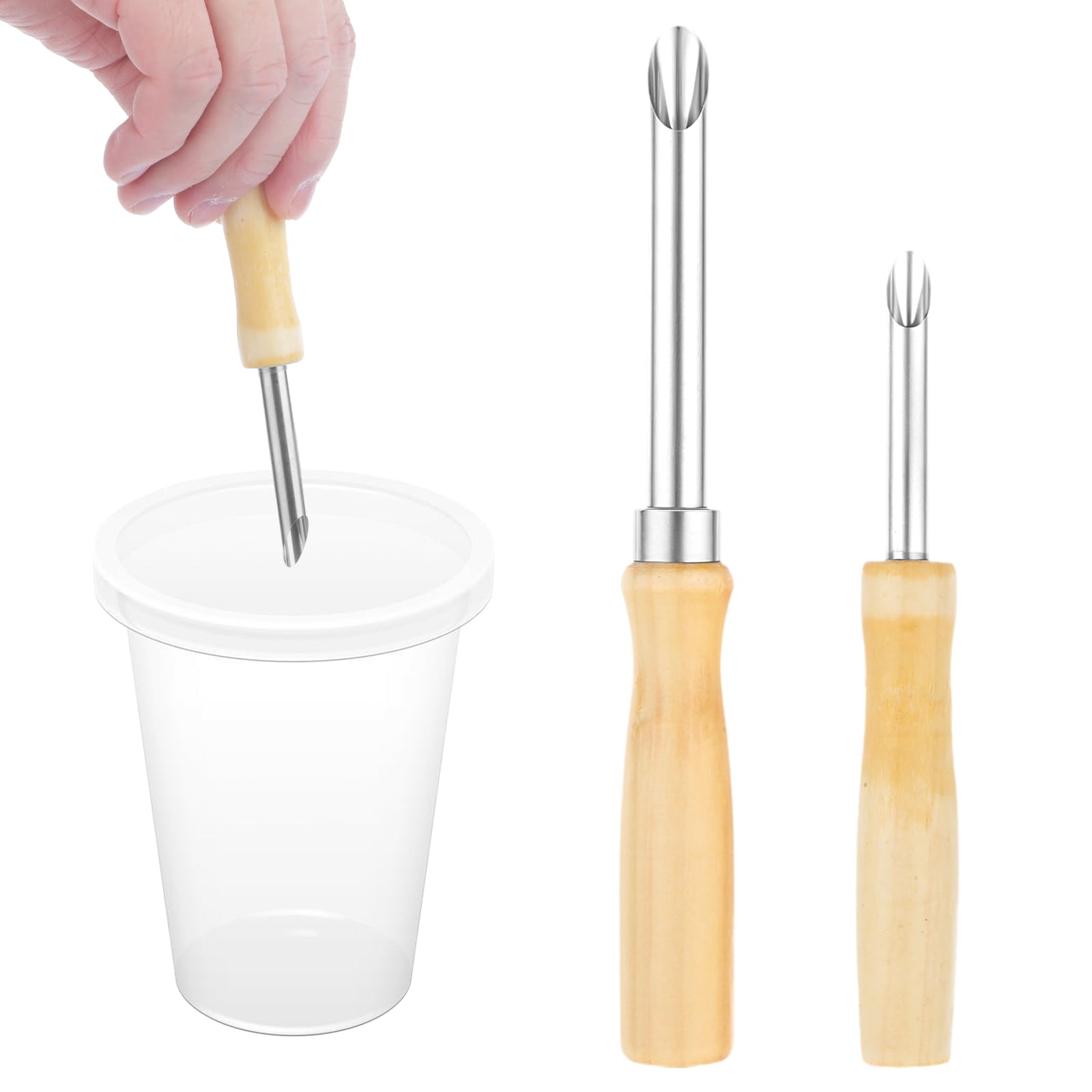 Photo 1 of 2 Pack Stainless Steel Straw Hole Puncher, Circular Straw Hole Punch with Wood Handle, Lemonade Cup Hole Puncher for Lemonade Stand Supplies