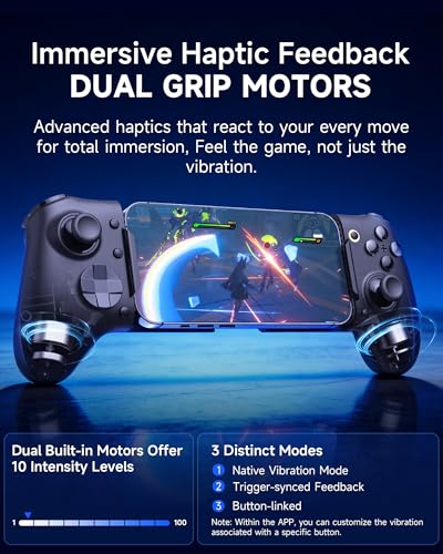 Controller mobile EasySMX M20 con USB-C per iPhone, smartphone Android e tablet 8,5", controller per smartphone con joystick a effetto Hall/grilletto a due stadi, doppi motori di presa