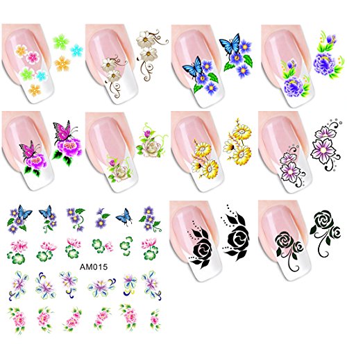 10 Pack Flower Nail Art Stickers Decals Water Slide Sticker Decal 3 Boxes Acrylic Nail Rhinestones Decorations Fingernail Accessories (10 Pack Style 2)