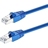 Monoprice Cat6A 6in Blue Patch Cable Double Shielded (S/FTP) 26AWG 10G Pure Bare Copper Snagless RJ45 Fullboot Series Ethernet Cable