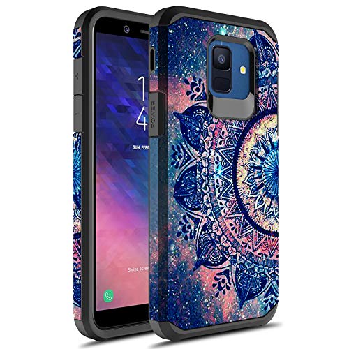 Samsung Galaxy A6 (2018) Case, Rosebono Slim Hybrid Dual Layer Shockproof Hard Cover Graphic Fashion Cute Colorful Silicone Skin Cover Armor Case for SM-A600 (Mandala)