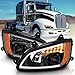 AmeriLite Projector Replacement Headlights LED Bar Turn Signal Set for Kenworth T660 (Pair) (G1 Black)