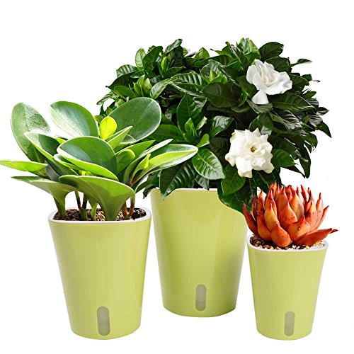 Vencer Self Watering Planter (3 Pack) Modern Decorative Planter Pot for All House Plants Flowers, Herbs,African Violets,Succulents,Green,VF-066G