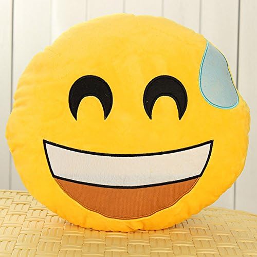EMOJESSS Emoji Smiley Emoticon Yellow Round Cushion Pillow Soft Toy Color:Style 07-Sweating