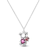 Hapour 925 Sterling Silver Necklace Pendant Choker Cubic Zirconia Chain Necklaces Trendy for Women Teen Simulated Diamond Simple Jewelry Cute Heart Bear Cat Moon Star