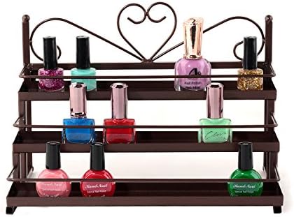 IWIVI Nail Polish Organizer Rack, 3 Tier Wall Mounted Essential Oil Shelf Case, Table Top Cosmetic Display Racks Holder (Bronze)