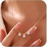 KIFUTENG 925 Sterling Silver Cubic Zirconia Necklace Crystal Diamond Wedding Necklace for Women Dainty 14K Gold Plated 3 Balls Pendant Necklaces Adjustable Necklaces Bridal Bridesmaid Jewelry Gift