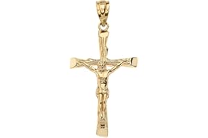 CaliRoseJewelry Yellow Gold Jesus on the Cross Crucifix Textured Pendant