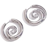 Sea Wave Spiral Hoop Earrings for Women Stainless Steel 18K Golden Plated Swirl Chunky Round Huggie Hoops Earring Fashion Birthday Jewelry Gifts Holiday