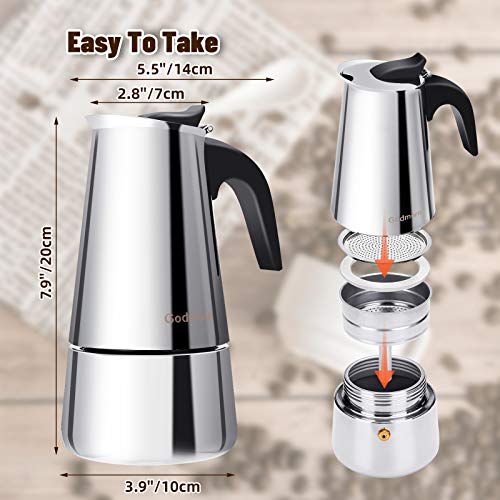 Godmorn Espressokocher, Kaffeekocher, Mokkakanne aus 430 Edelstahl, Espresso Maker für 6 Tassen (300 ml), Stovetop… – Bild 6