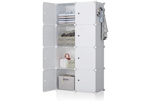 YOZO Cube Storage Organzier Portable Wardrobe Closet Bedroom Dresser (28x18x56 inches) Portable Closet Cube Shelf Armoire Pantry Cabinet, 8 Doors, White