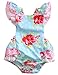 Canis Baby Girls' Full Flower Print Buttons Ruffles Romper Bodysuit with Headband (80(6-12M), Blue(no Headband))