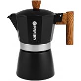 FRAISIN Stovetop Espresso Moka Pot Coffee Maker, Non-slip Wood Grain Handle, Cast Aluminum, Compatible with Gas, and Electric Stoves (Black, 3 cups)