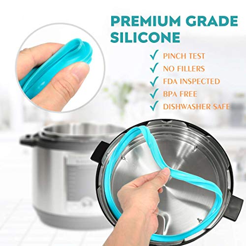 Silicone Sealing Ring, 3 Pack, Savory Sky Blue & Sweet Cherry Red & Common Transparent White, Fit for 5qt / 6qt