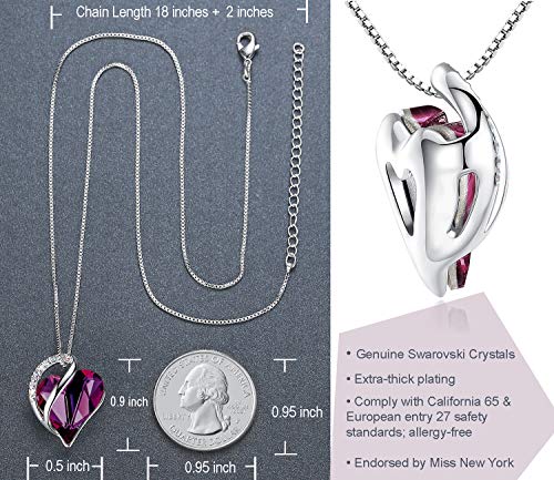 Leafael"Infinity Love" Heart Pendant Necklace Made with Swarovski Crystals Amethyst Dark Pink February Birthstone Jewelry Gifts for Women, Silver-tone, 18"+2", Presented by Miss New York