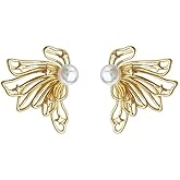 Butterfly Earrings for Women 14K Gold Plated Butterfly Pearl Stud Earrings Dainty Wedding Statement Trendy Jewelry