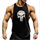 New Fi Men's Skull Bodybuilding Fitness Stringer Tank Top Sport Gym Sleeveless Vest(Black, XXL)