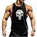New Fi Men's Skull Bodybuilding Fitness Stringer Tank Top Sport Gym Sleeveless Vest(Black, XXL)