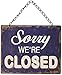 Creative Co-Op Tin Come in We're Open & Sorry We're Closed Two Sided Sign with Chain for Hanging, Navy Blue