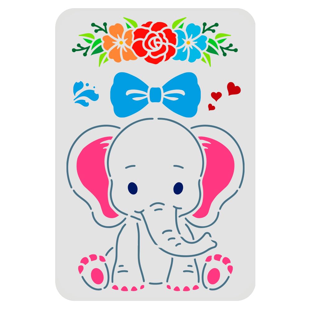 FINGERINSPIRE Baby Elephant Stencil 29.7x21cm Cute Baby Elephant Painting Stencil for DIY Elephant Reusable Plastic Stencil for Painting on Wood Tile Paper Fabric Floor Wall