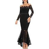 LALAGEN Women's Floral Lace Long Sleeve Off Shoulder Wedding Mermaid Dress
