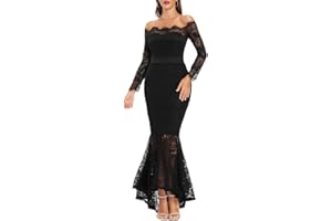 LALAGEN Women's Floral Lace Long Sleeve Off Shoulder Wedding Mermaid Dress